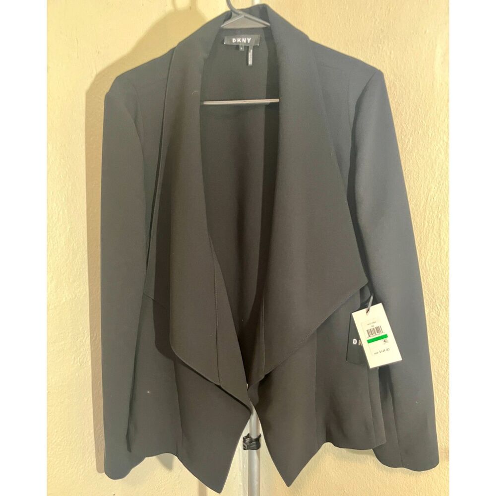 DKNY Black open front flowy blazer Size L NWTs
